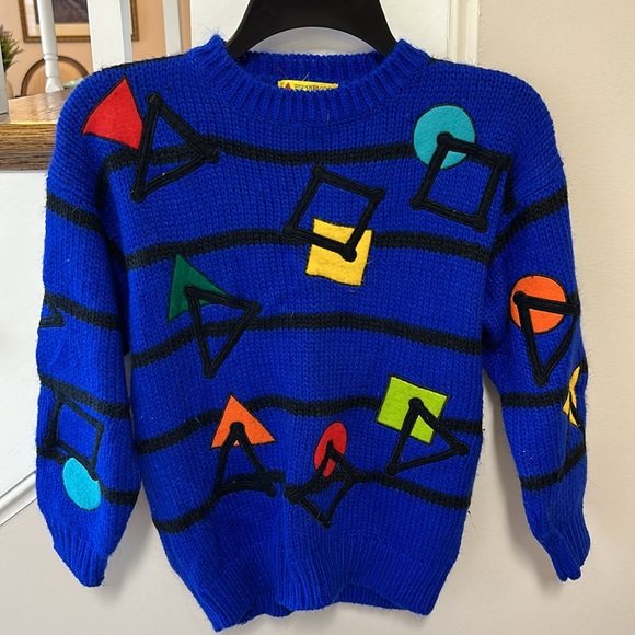 Esprit Kids 2YK vintage geometric sweater in royal blue - Picture 1 of 16